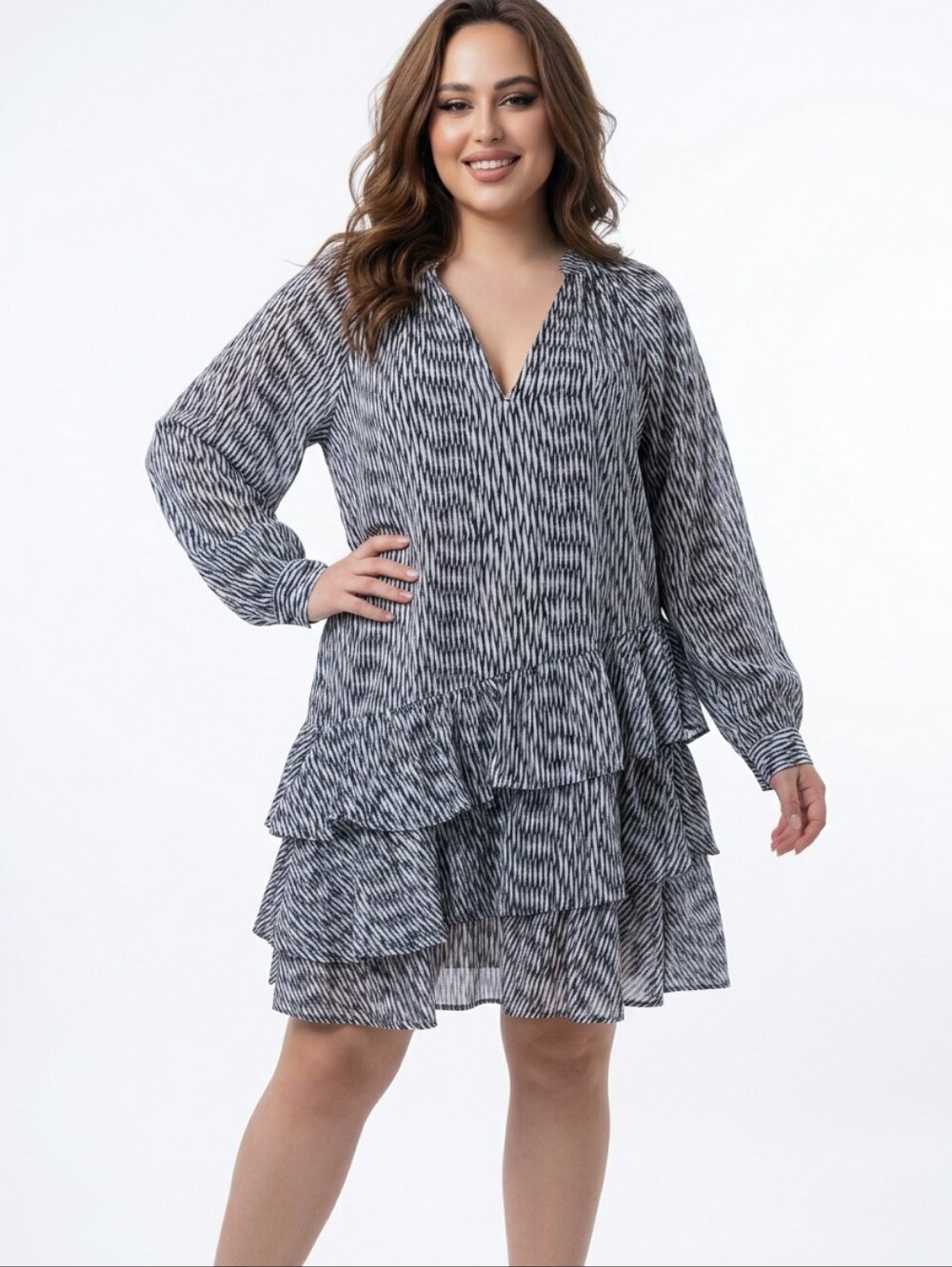 Banana Republic Women's BlueT Tiered Ruffled Long Sleeve Preppy Dress Size M